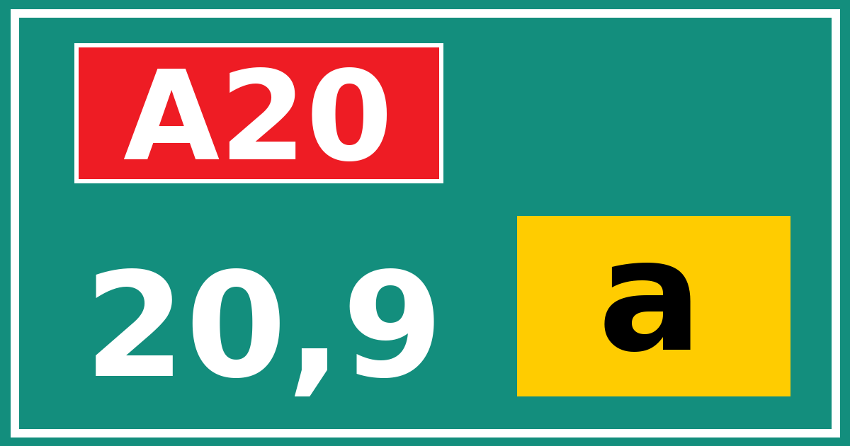 Hectometerbord A20 20,9 letter a