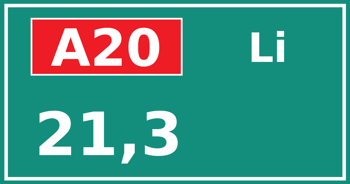 Hectometerbord A20 21,3 zijde Li