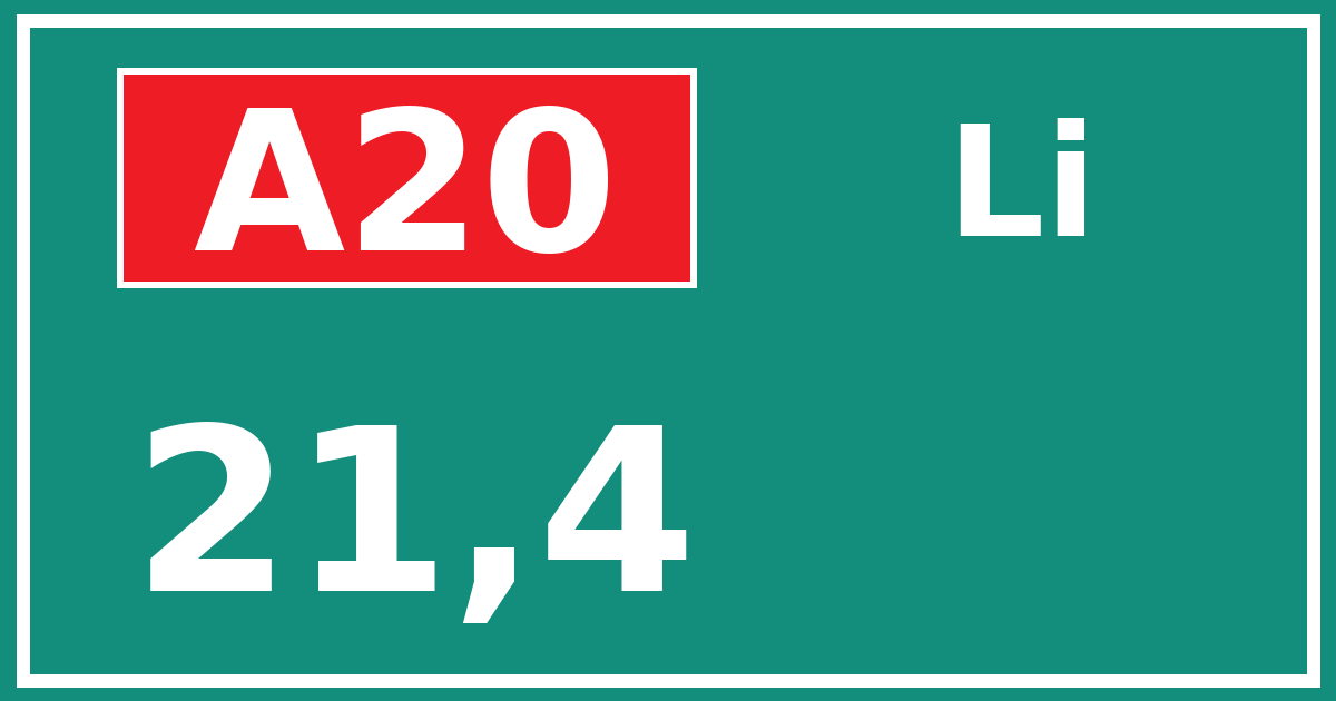 Hectometerbord A20 21,4 zijde Li