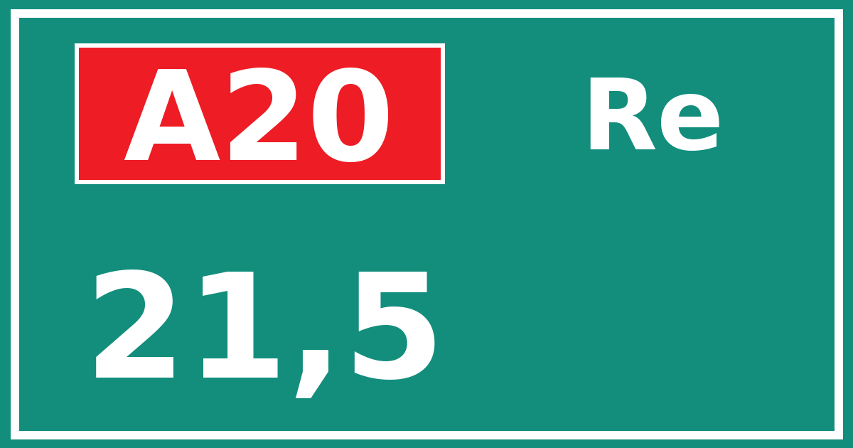 Hectometerbord A20 21,5 zijde Re