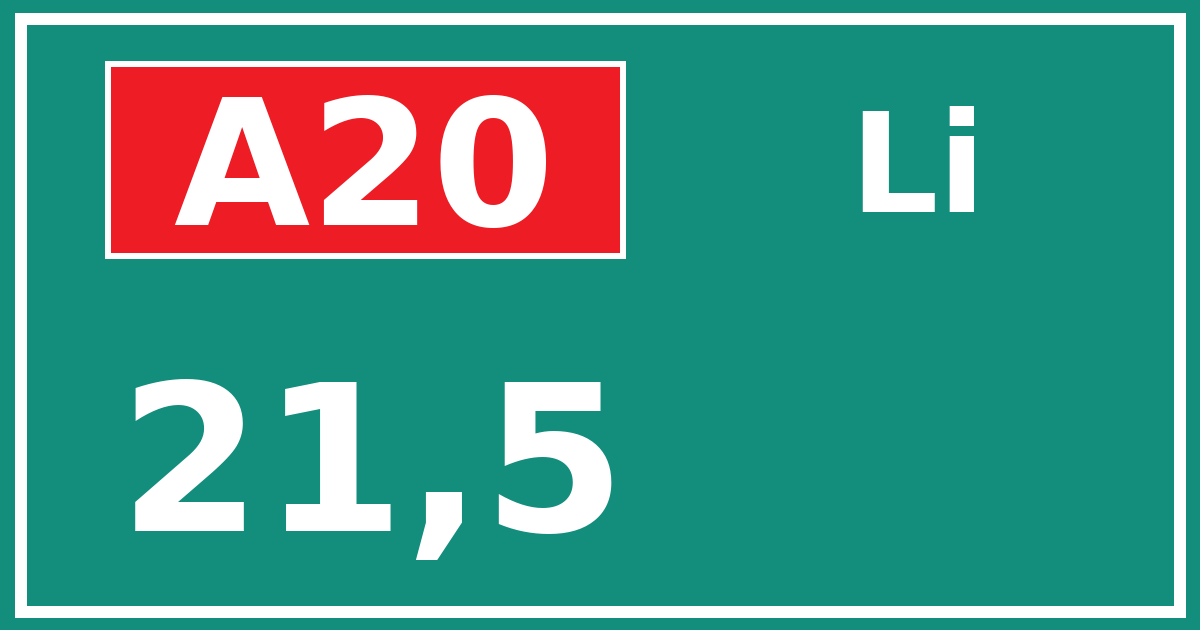 Hectometerbord A20 21,5 zijde Li
