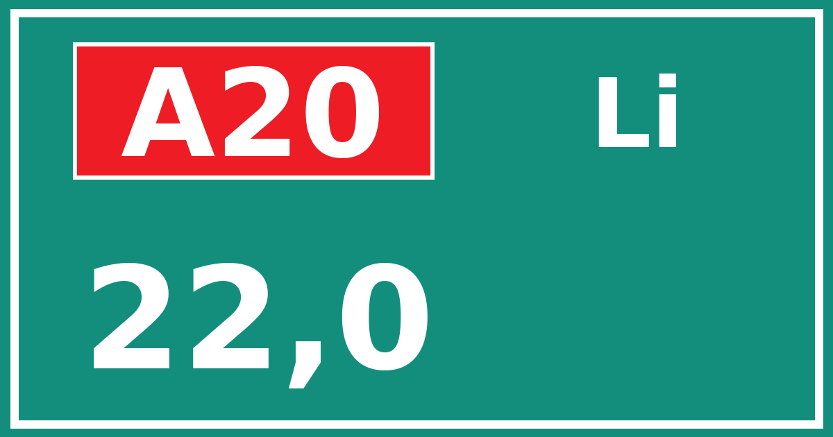 Hectometerbord A20 22,0 zijde Li