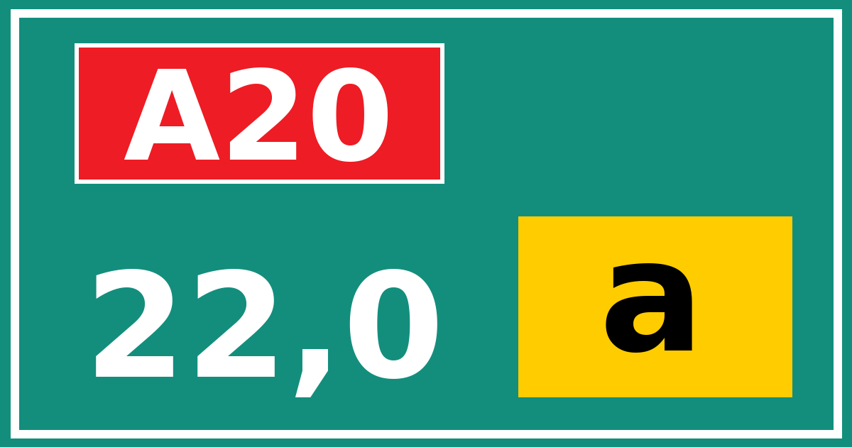 Hectometerbord A20 22,0 letter a
