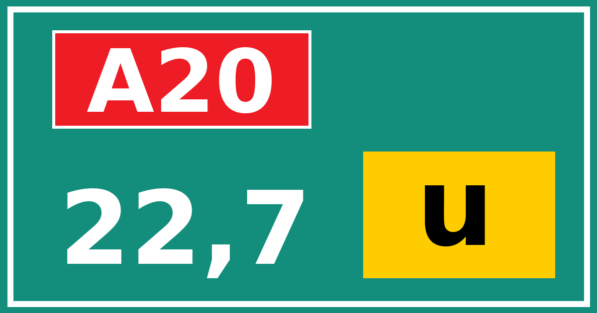Hectometerbord A20 22,7 letter u