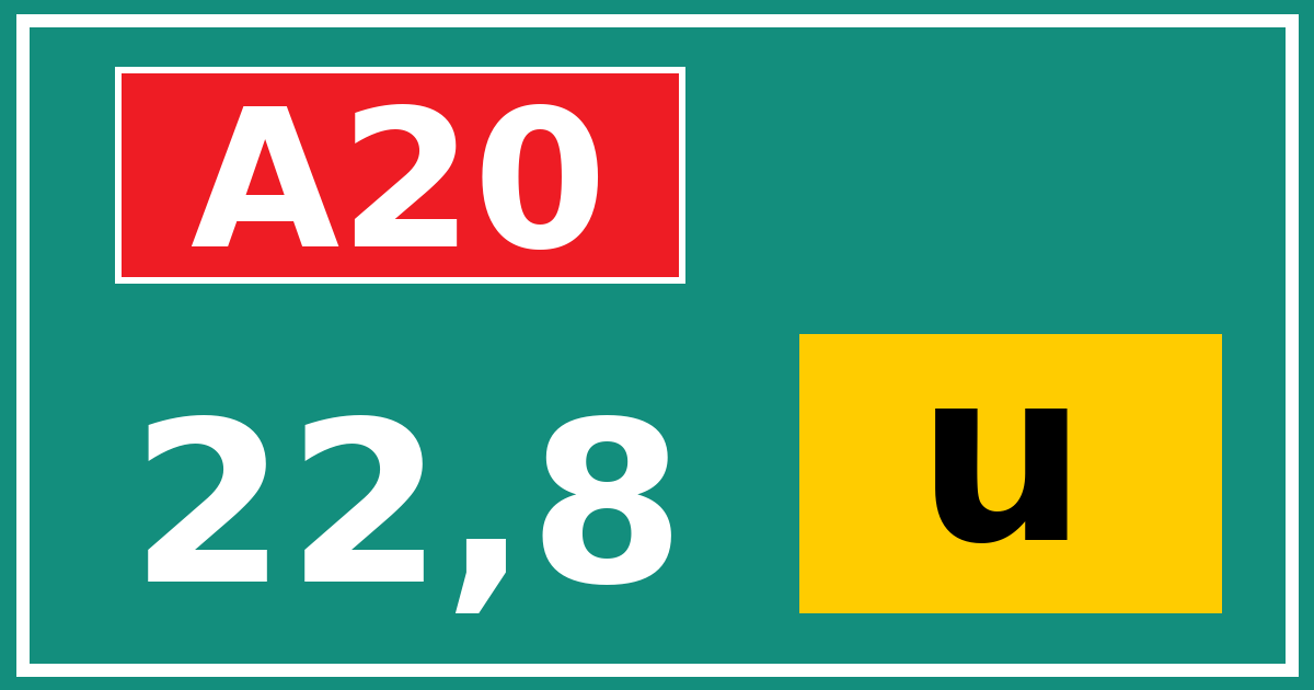 Hectometerbord A20 22,8 letter u