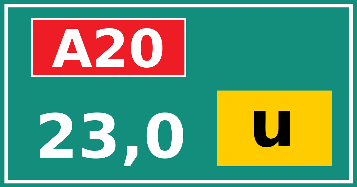 Hectometerbord A20 23,0 letter u