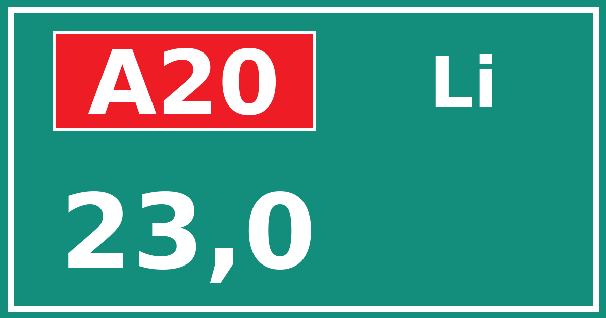 Hectometerbord A20 23,0 zijde Li