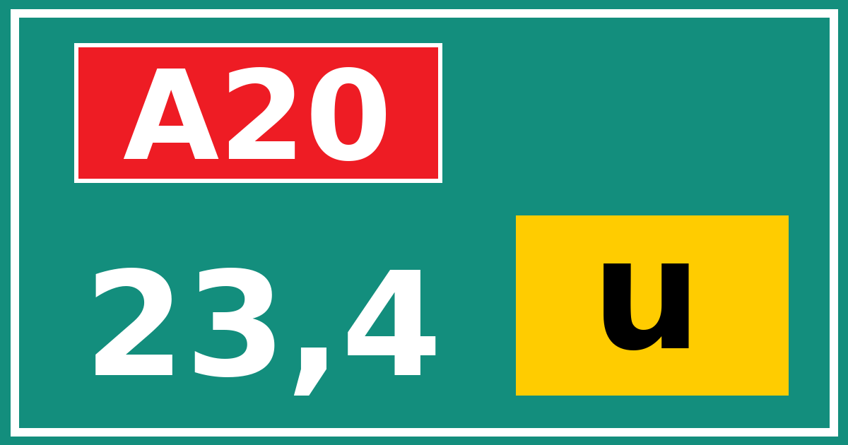 Hectometerbord A20 23,4 letter u