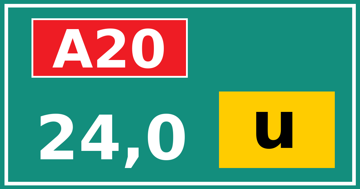 Hectometerbord A20 24,0 letter u