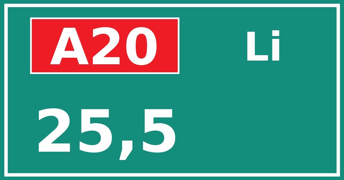 Hectometerbord A20 25,5 zijde Li