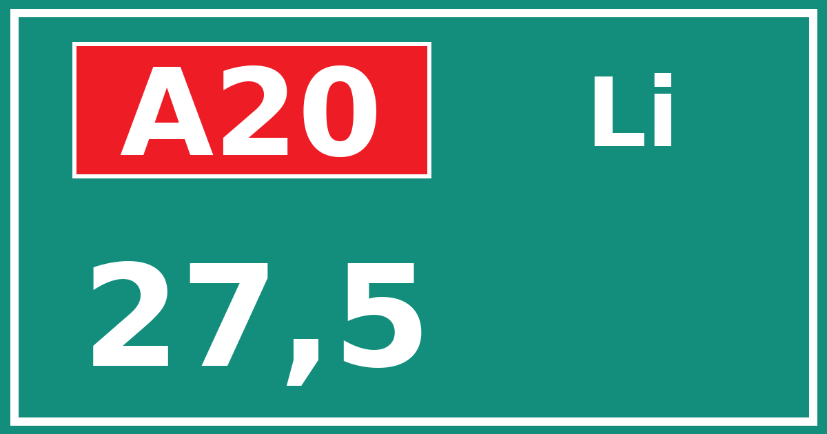 Hectometerbord A20 27,5 zijde Li