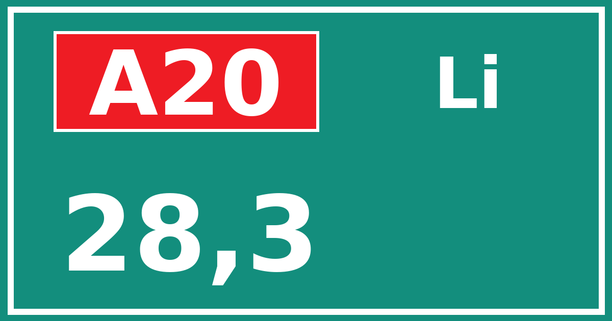 Hectometerbord A20 28,3 zijde Li