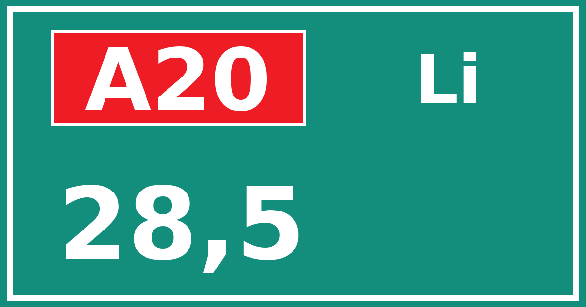 Hectometerbord A20 28,5 zijde Li