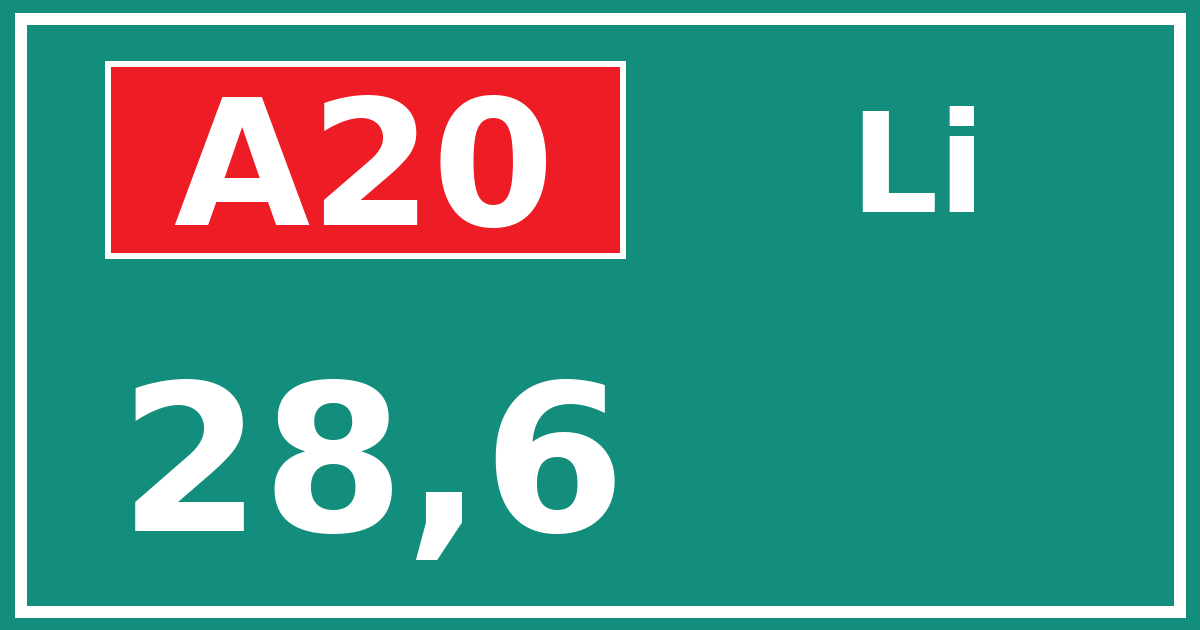 Hectometerbord A20 28,6 zijde Li