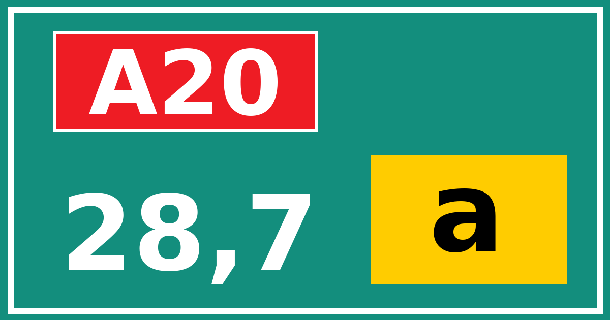 Hectometerbord A20 28,7 letter a