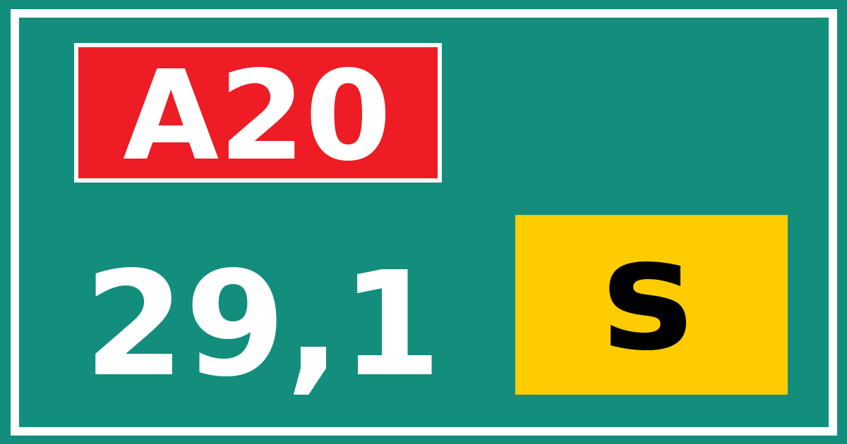 Hectometerbord A20 29,1 letter s