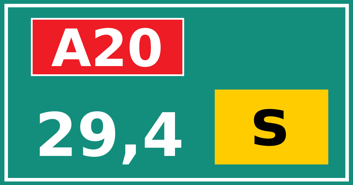 Hectometerbord A20 29,4 letter s
