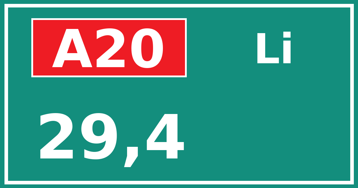 Hectometerbord A20 29,4 zijde Li