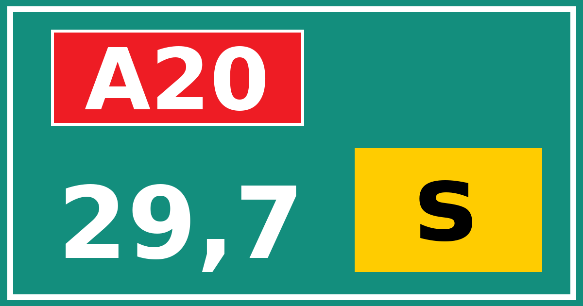 Hectometerbord A20 29,7 letter s
