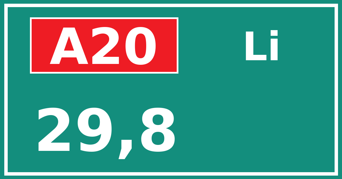 Hectometerbord A20 29,8 zijde Li