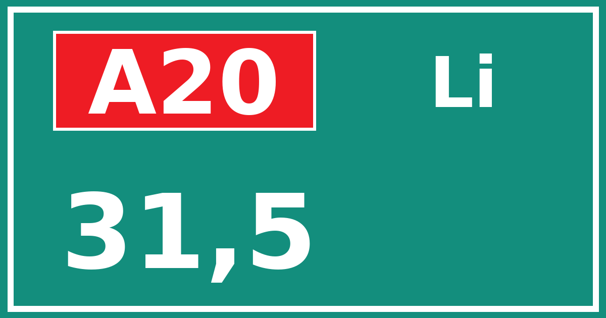 Hectometerbord A20 31,5 zijde Li