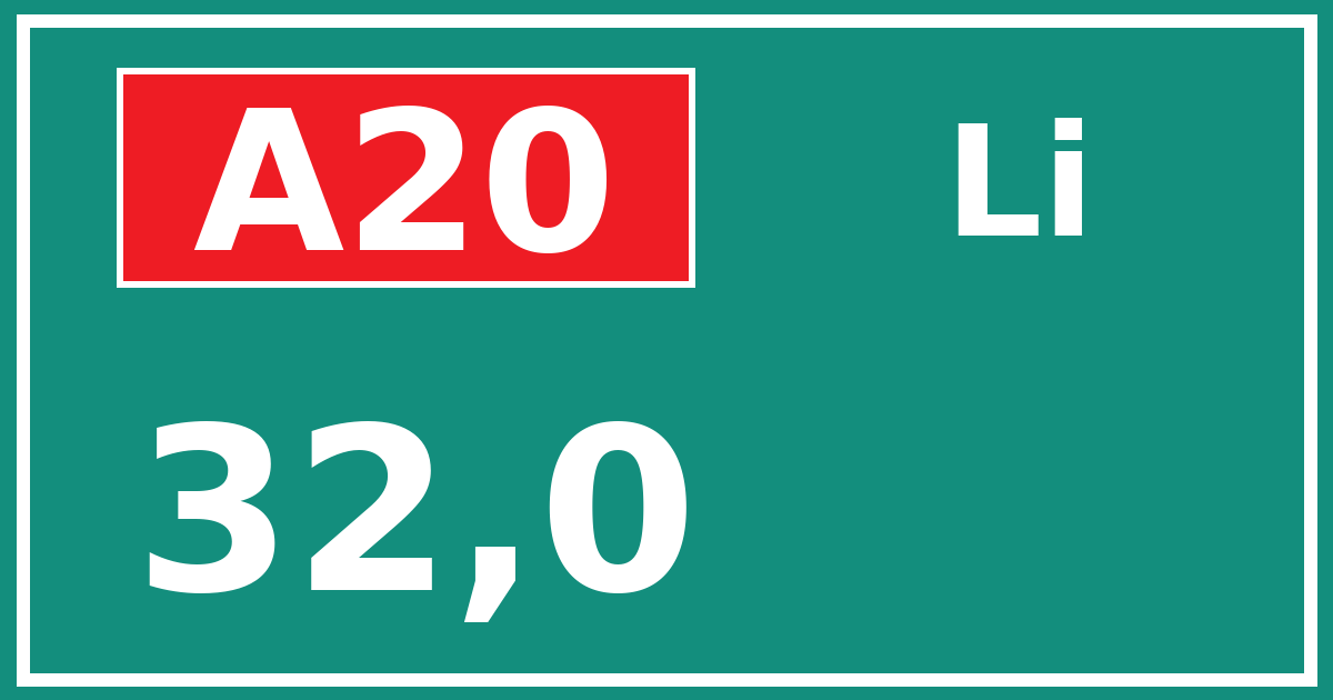 Hectometerbord A20 32,0 zijde Li