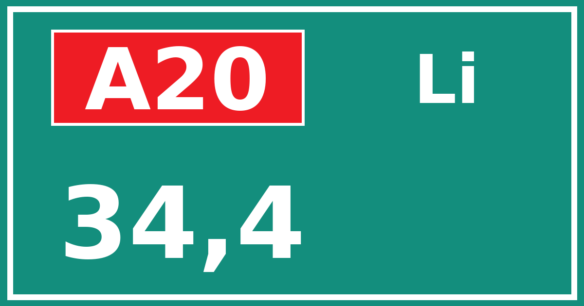 Hectometerbord A20 34,4 zijde Li