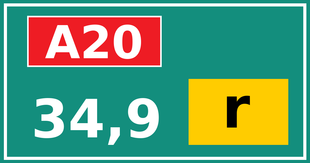 Hectometerbord A20 34,9 letter r
