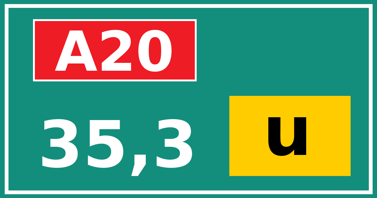 Hectometerbord A20 35,3 letter u