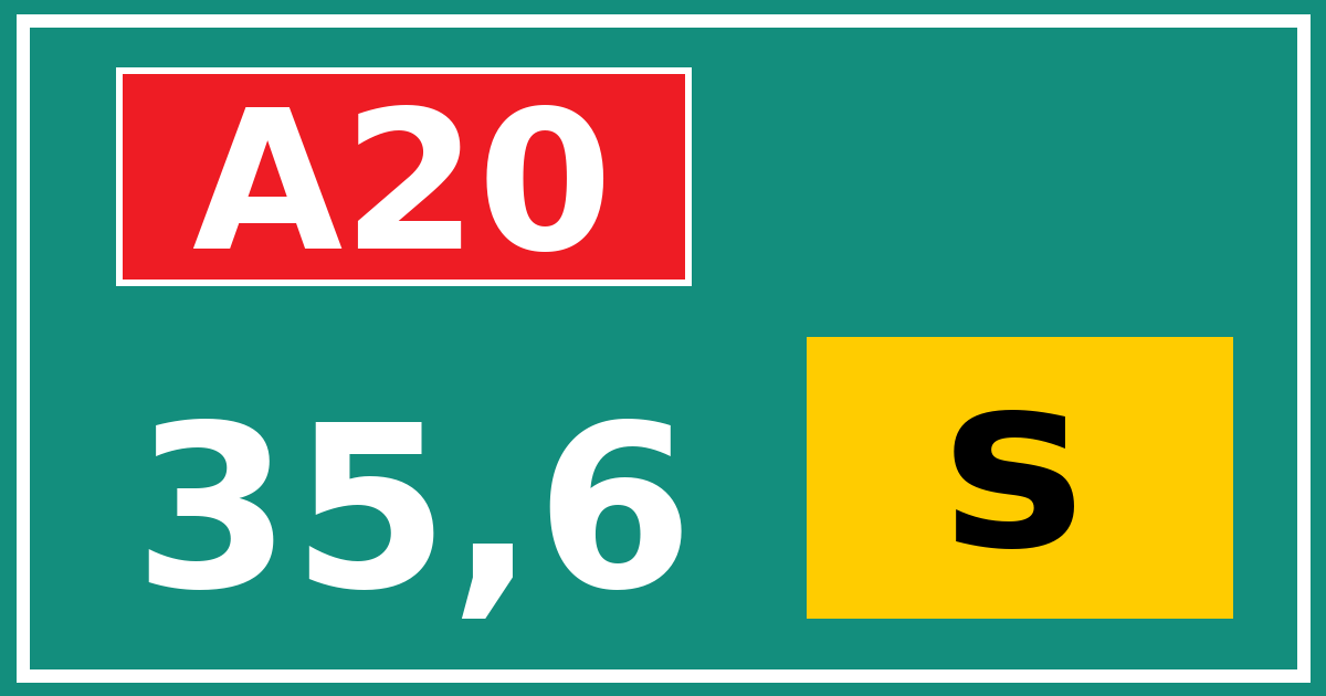 Hectometerbord A20 35,6 letter s