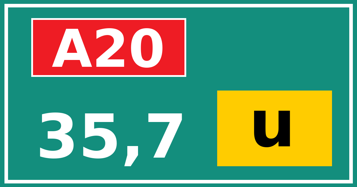 Hectometerbord A20 35,7 letter u