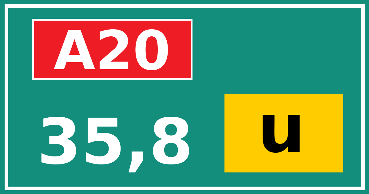 Hectometerbord A20 35,8 letter u