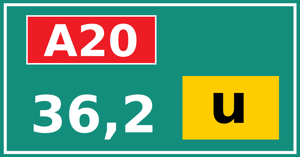 Hectometerbord A20 36,2 letter u