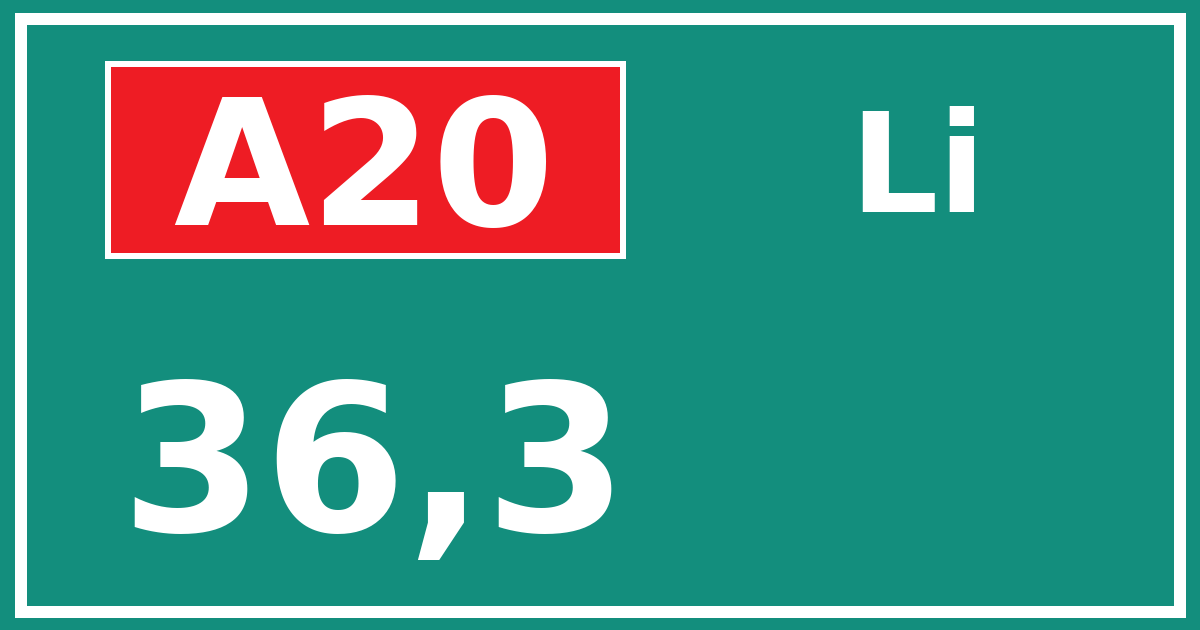 Hectometerbord A20 36,3 zijde Li
