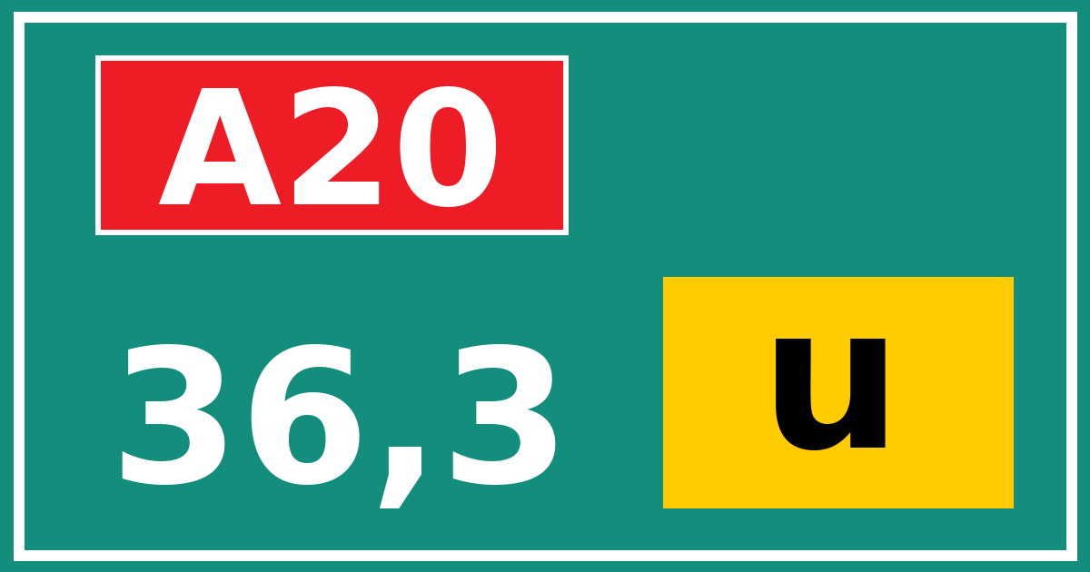 Hectometerbord A20 36,3 letter u