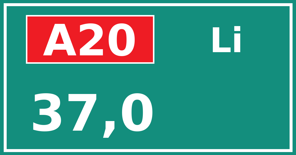 Hectometerbord A20 37,0 zijde Li