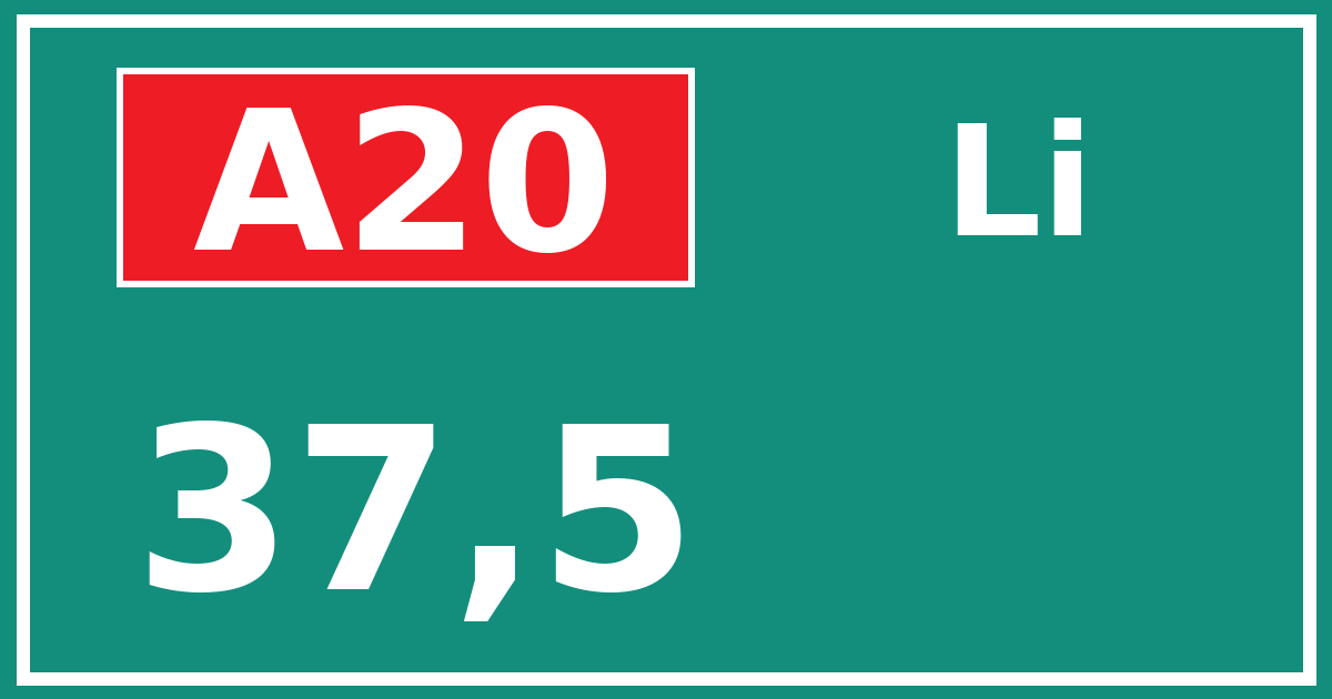 Hectometerbord A20 37,5 zijde Li