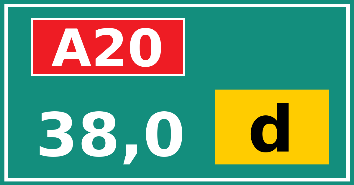 Hectometerbord A20 38,0 letter d