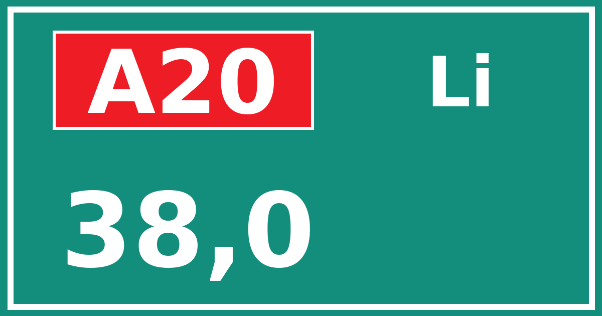 Hectometerbord A20 38,0 zijde Li