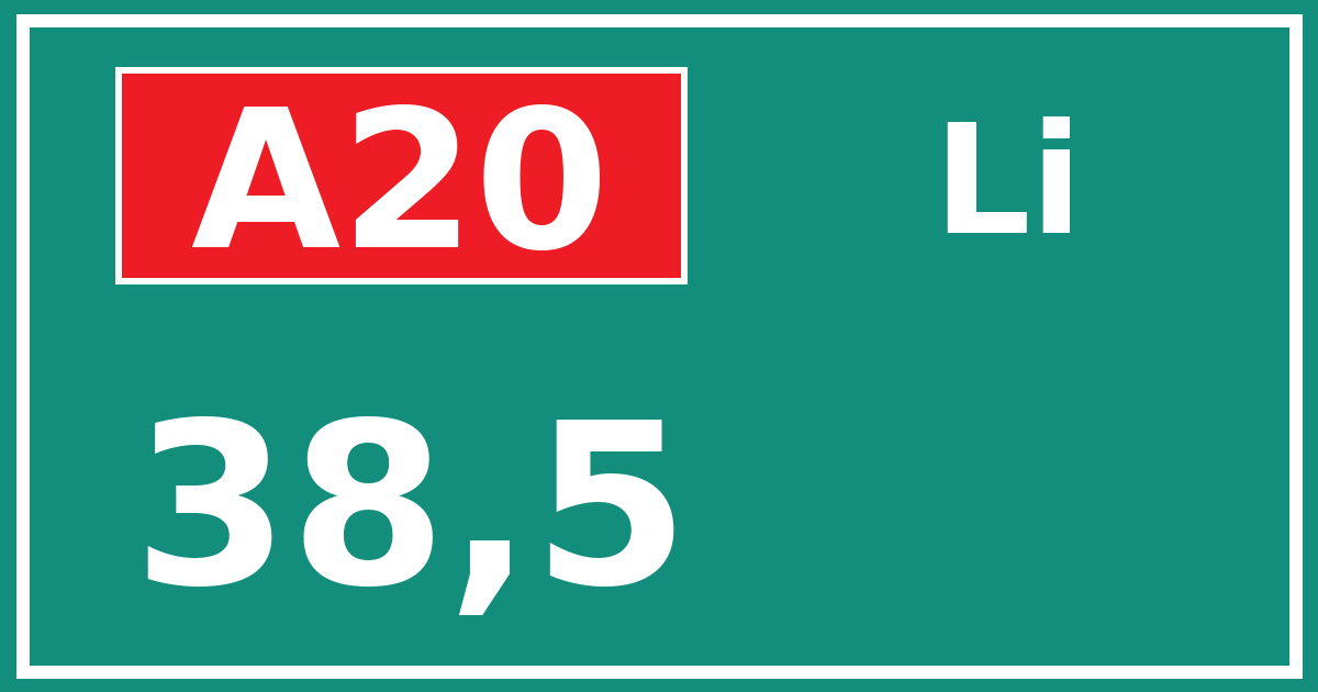 Hectometerbord A20 38,5 zijde Li