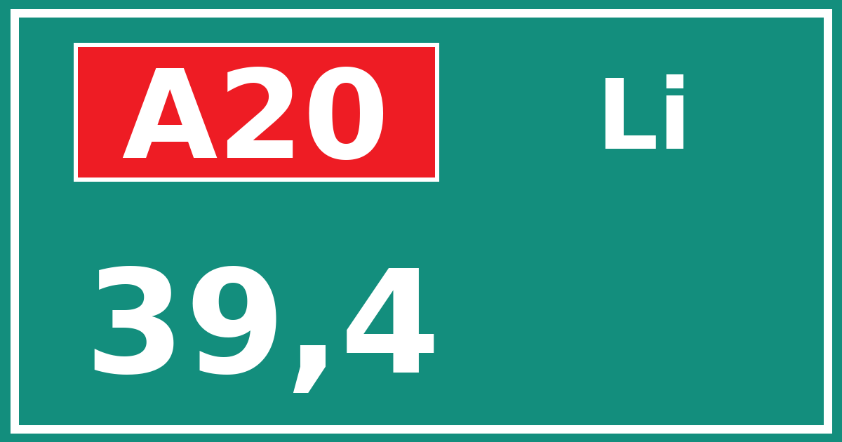 Hectometerbord A20 39,4 zijde Li