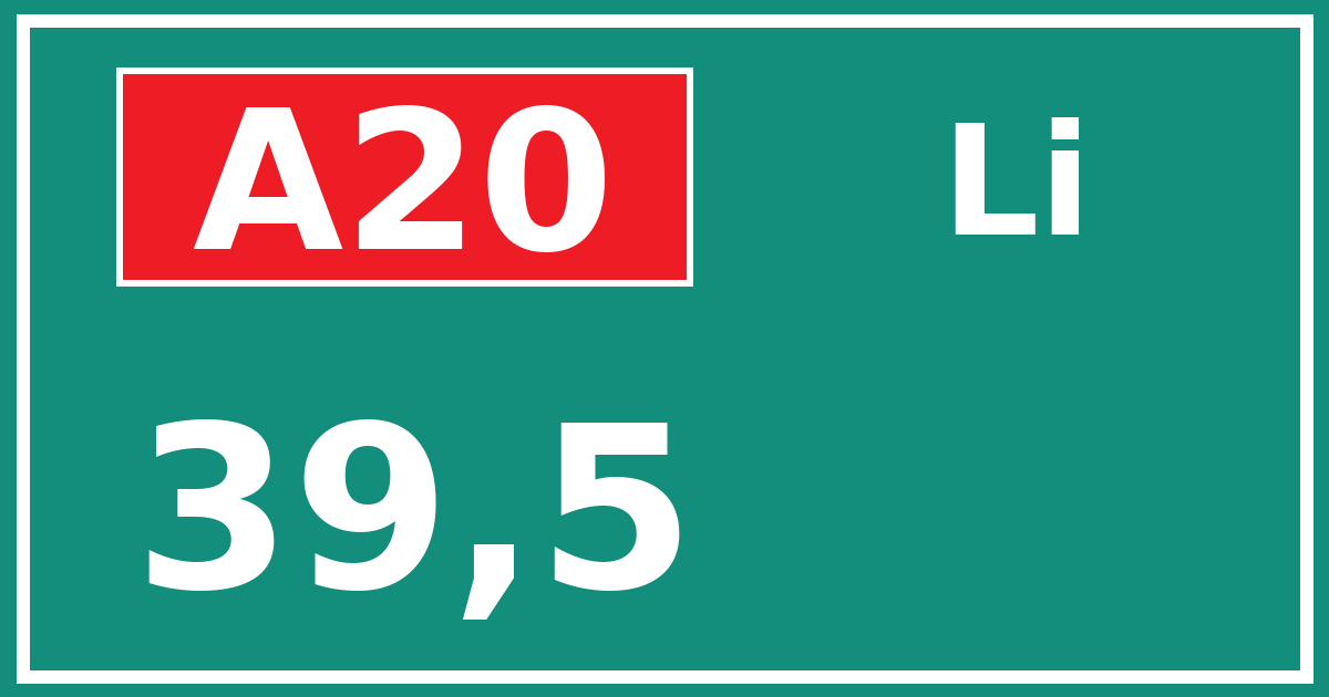 Hectometerbord A20 39,5 zijde Li