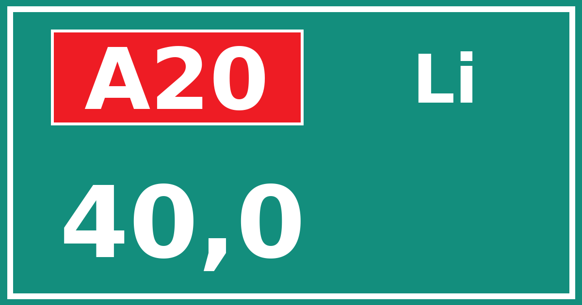Hectometerbord A20 40,0 zijde Li