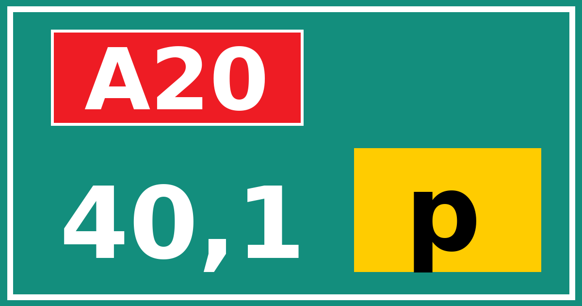 Hectometerbord A20 40,1 letter p