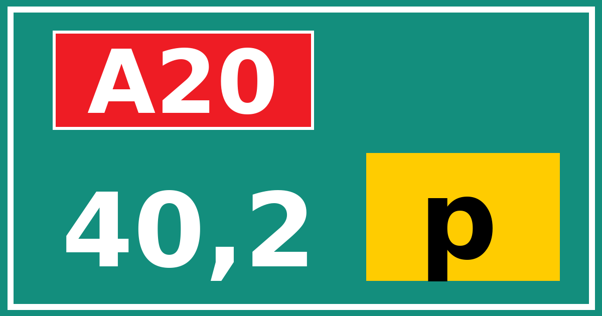 Hectometerbord A20 40,2 letter p