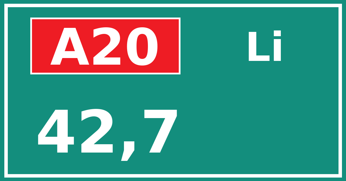 Hectometerbord A20 42,7 zijde Li