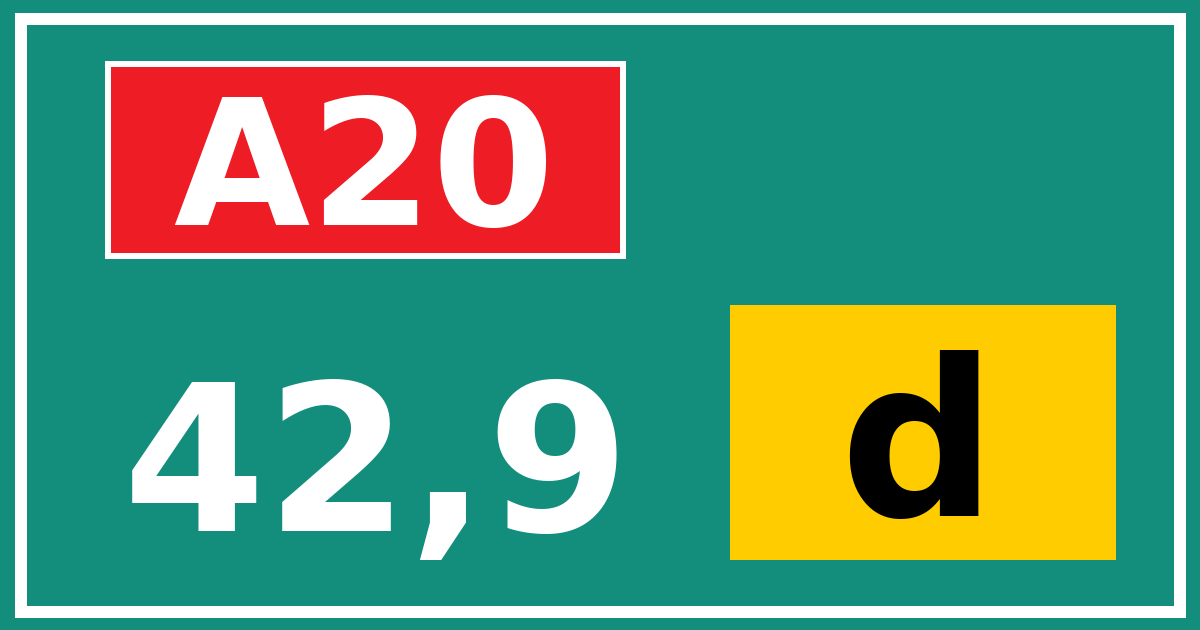 Hectometerbord A20 42,9 letter d