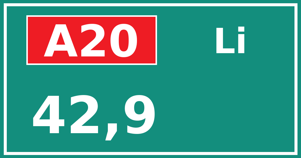 Hectometerbord A20 42,9 zijde Li