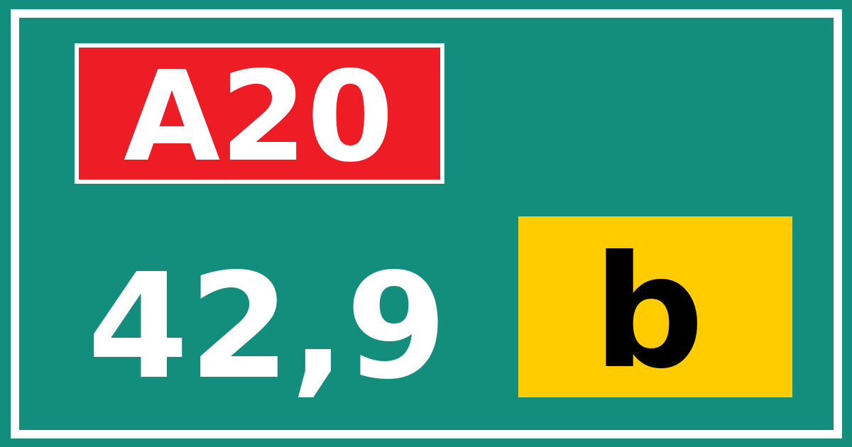 Hectometerbord A20 42,9 letter b