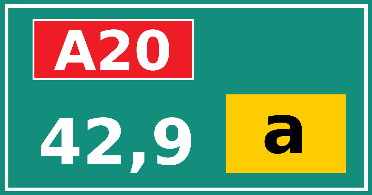 Hectometerbord A20 42,9 letter a